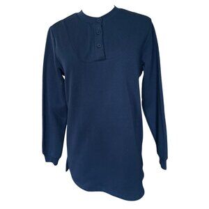 Blair Navy Blue Henley Long Sleeve Fleece Top Minimalist Cozy Size Small